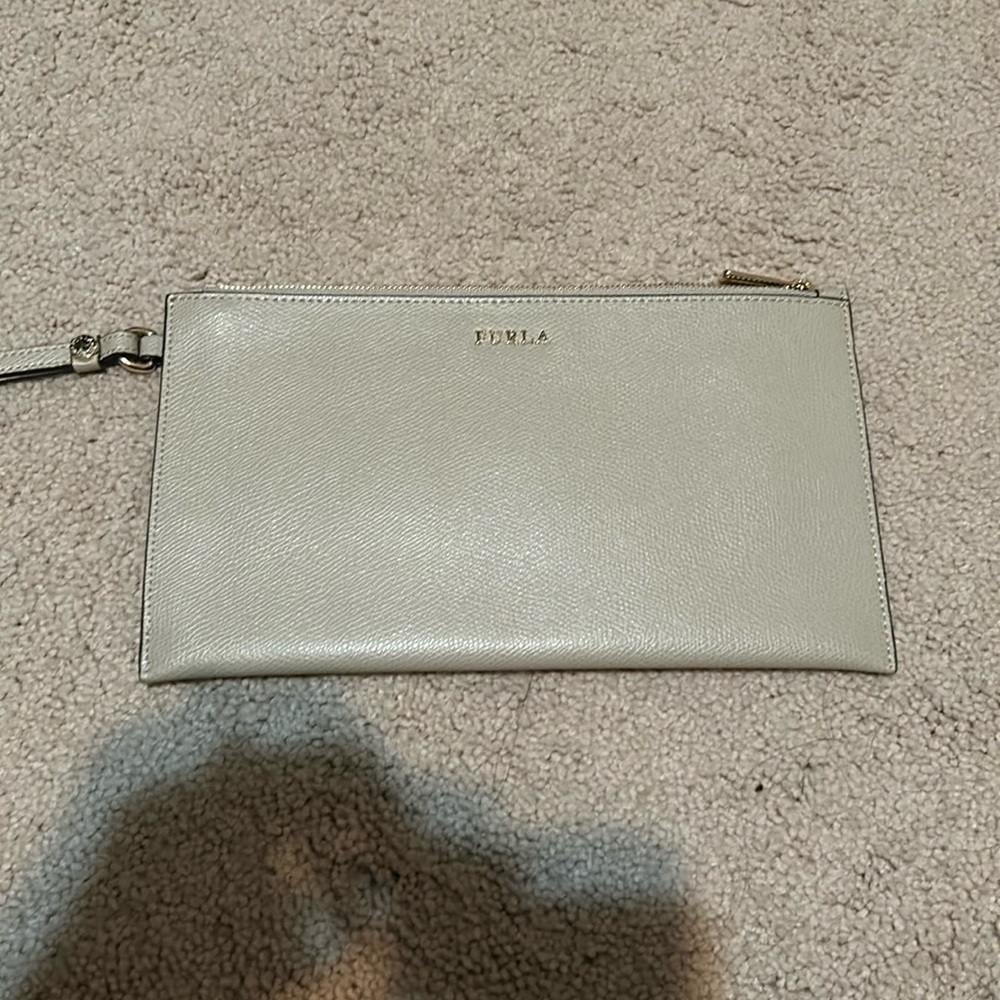 Tan Furla medium leather wristlet